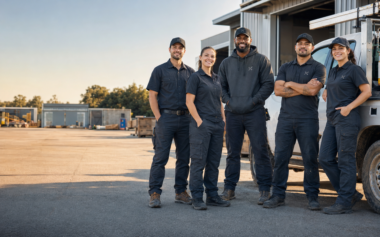 Professional Iowa work crew wearing coordinated company uniforms